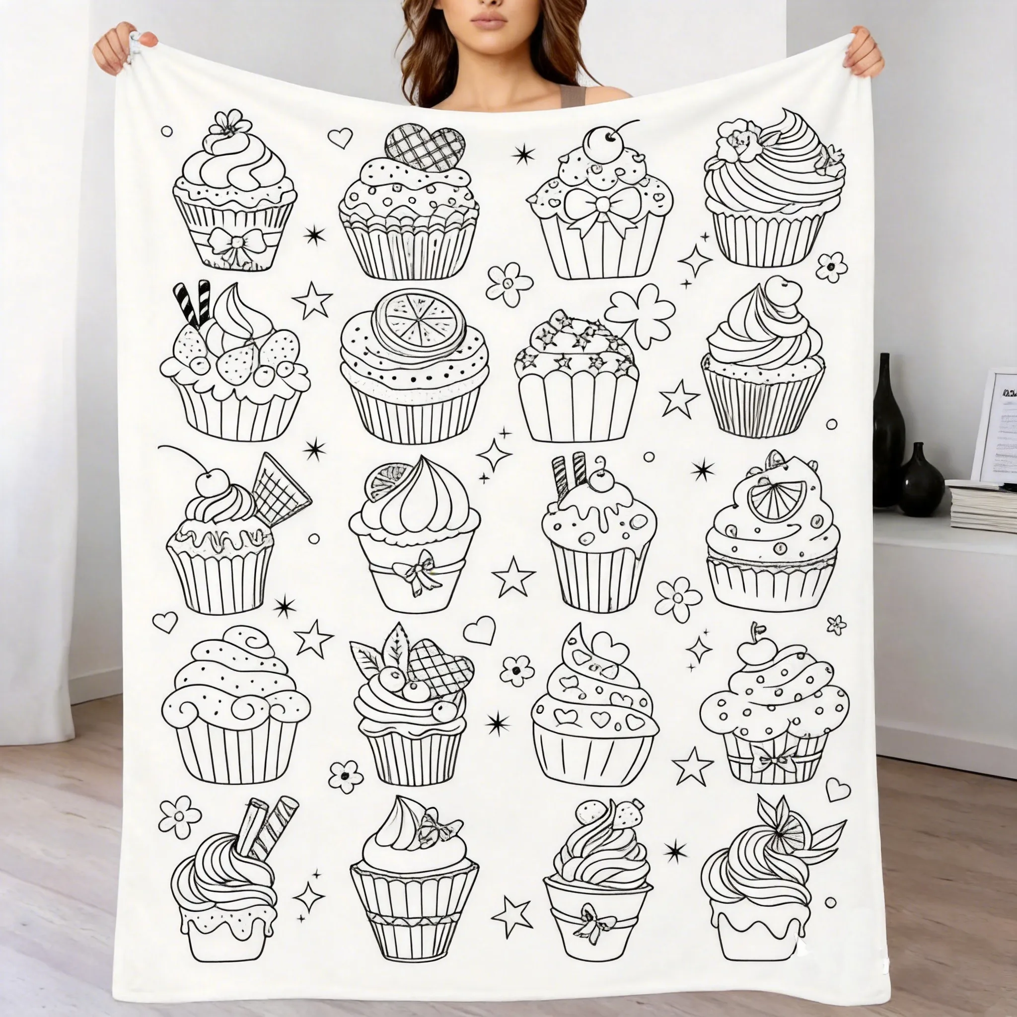 Marker Art Blanket,Cupcake Style, Customizable Washable Colorfast Art Blanket for Kids & Adults - MyhawaiianshirtsUK