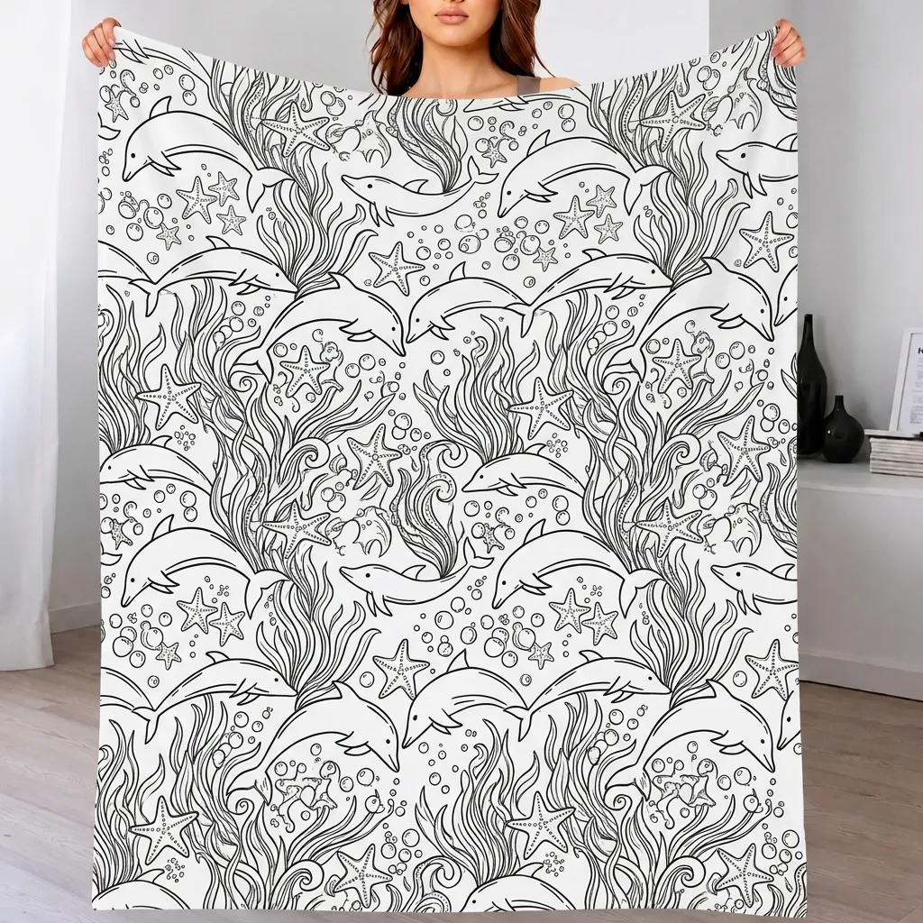 Marker Art Blanket,Dolphin Style,  Customizable Washable Colorfast Art Blanket for Kids & Adults - MyhawaiianshirtsUK