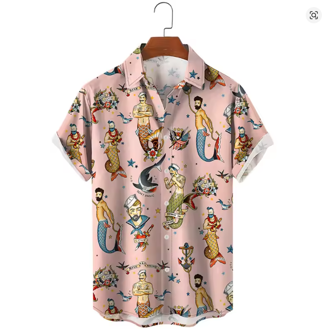 Men's Pink Mermaid Shirt Pride Month From Size S to 5XL with Comfortable Butterfly Mesh Fabric Material For LGBTQ - MyhawaiianshirtsUK