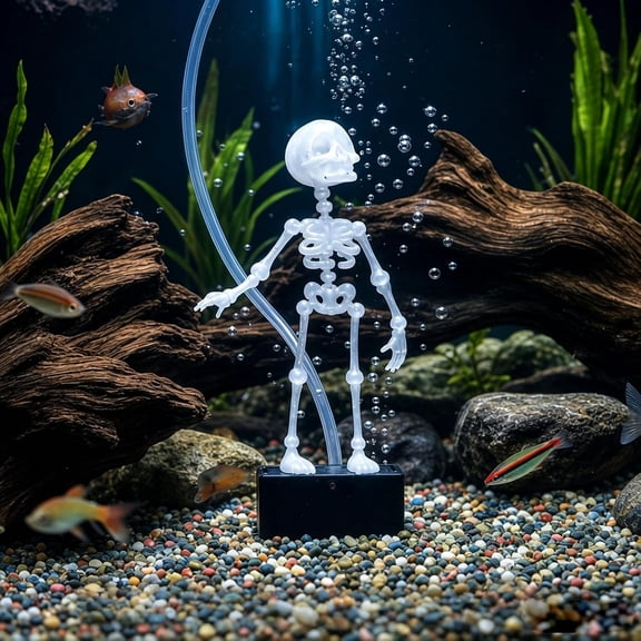 Dancing Skeleton Aquarium Bubbler, Creative Underwater 3D Printed Air Powered Moving Skull Oxygenating Decor with 1-Meter Air Hose, Resin Adjustable Bubbles, Funny Gift for All Fish Lovers