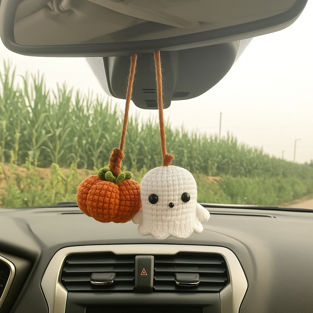 Décoration Originale En Forme De Citrouille Fantôme Au Crochet – Accessoire De Voiture Doux, Cadeau Créatif Pour L'auto - MyHawaiianShirtsFR