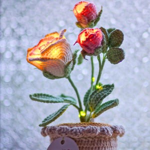 Veilleuse Rose Au Crochet, Plante En Pot, Fleur En Fil Fait Main, Cadeau Pour La Décoration Intérieure - MyHawaiianShirtsFR