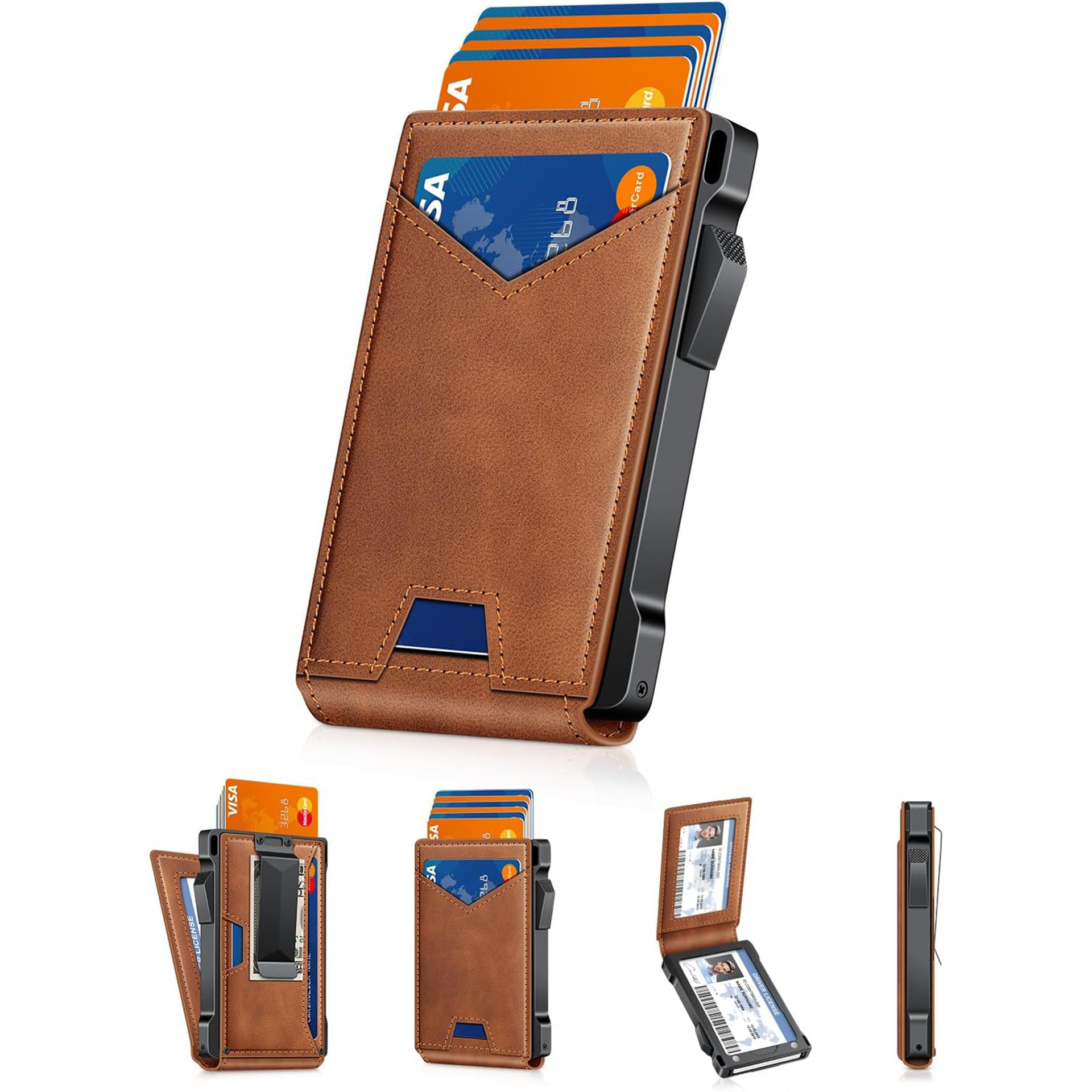 Portefeuille pliable pour hommes avec fenêtre d'identification à deux volets, blocage RFID, porte-cartes compact et sécurisé, cadeau pour hommes, cadeau pour papa