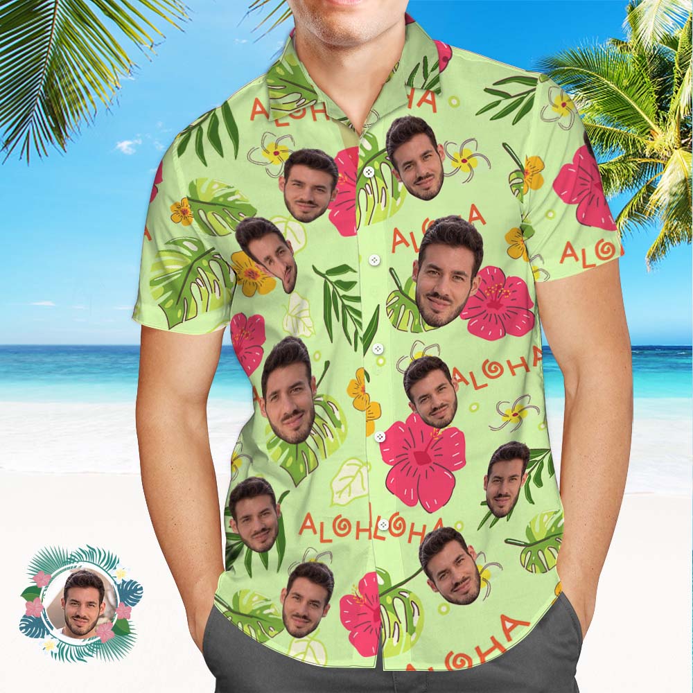 Chemise Hawaïenne À Imprimé Visage Personnalisé, Chemise Hawaïenne À Fleurs Aloha-MyHawaiianShirtsFR