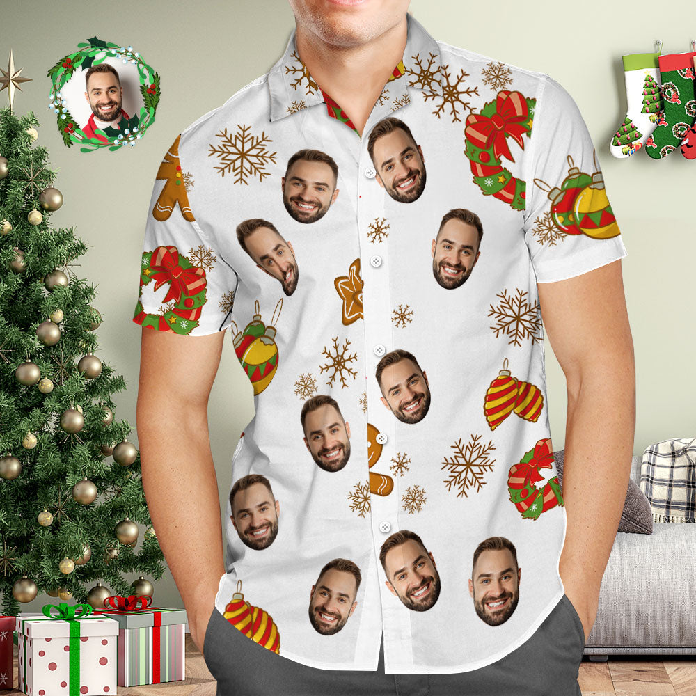 Chemise Hawaïenne Visage Personnalisé Chemises Hawaïennes Blanches Cadeau De Noël Pour Lui-MyHawaiianShirtsFR