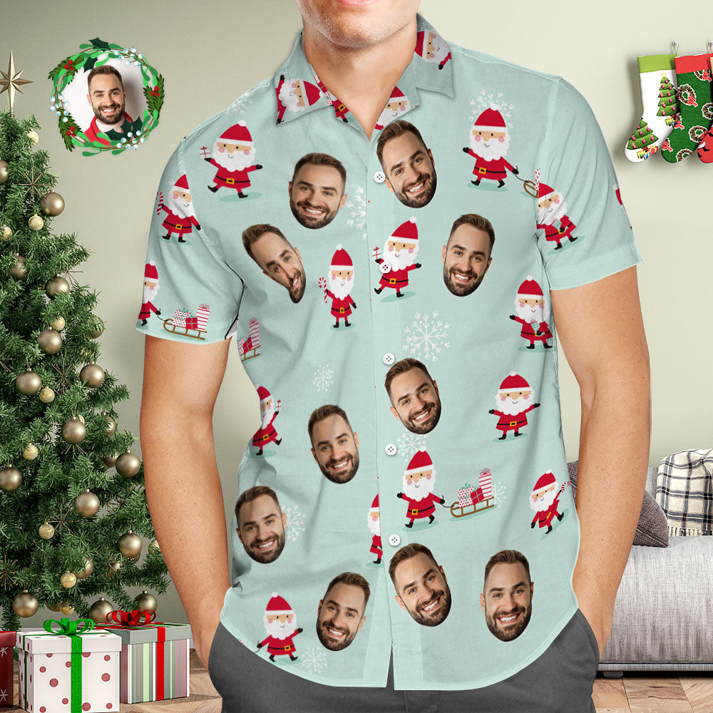 Chemise Hawaïenne Avec Visage Personnalisé, Chemises Hawaïennes Avec Photo Personnalisée, Cadeau De Noël Du Père Noël Pour Lui-MyHawaiianShirtsFR