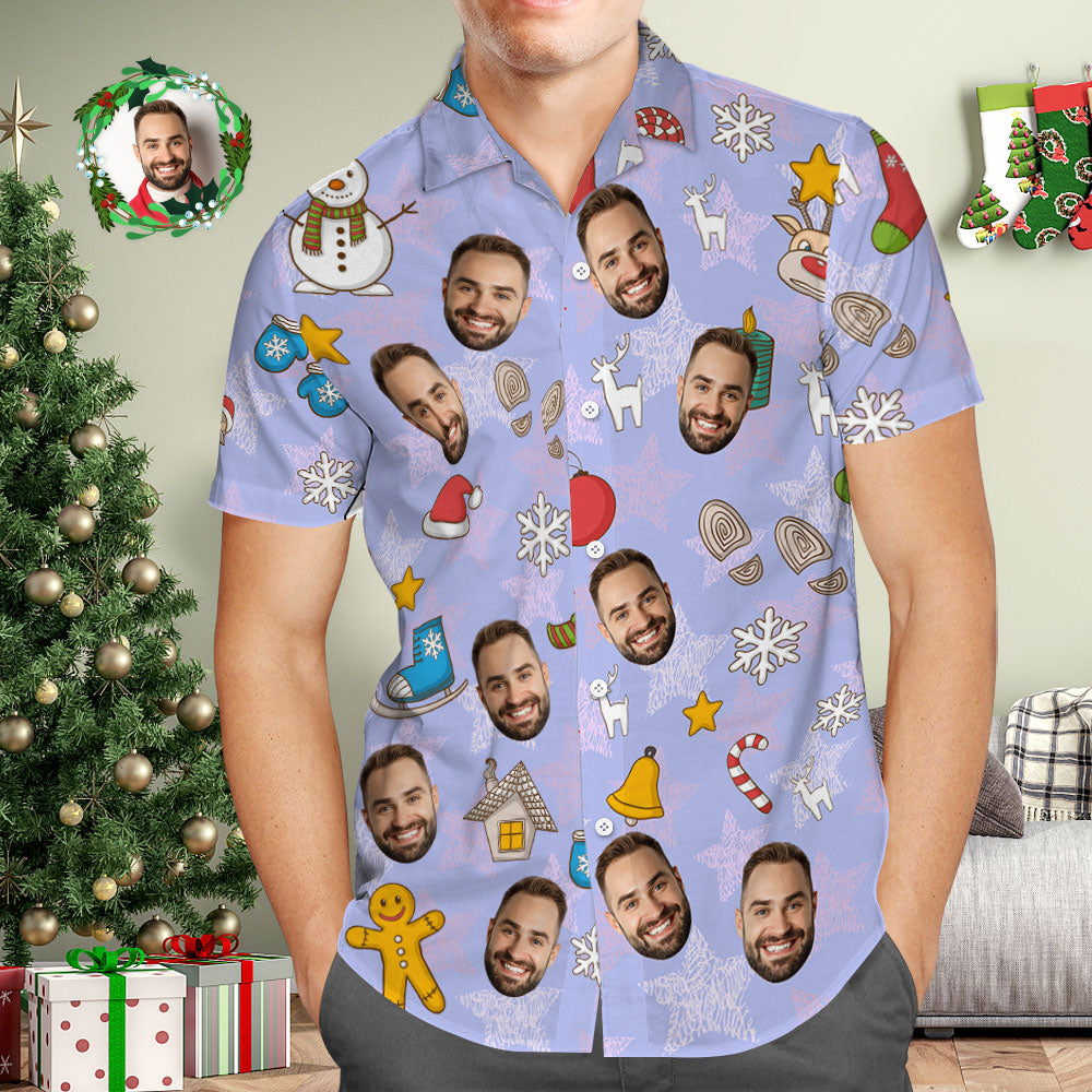 Chemise Hawaïenne À Visage Personnalisé Chemises Hawaïennes Violettes Personnalisées Cadeau De Noël Pour Lui-MyHawaiianShirtsFR