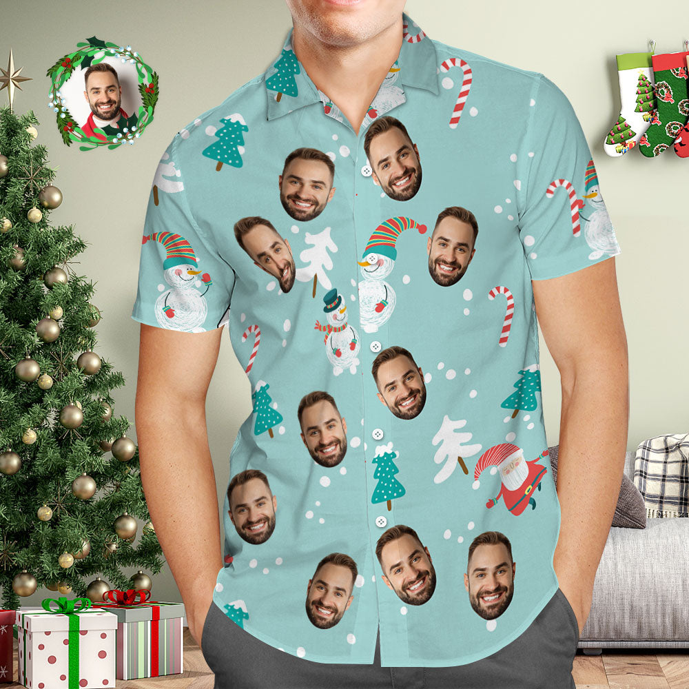 Chemise Hawaïenne Avec Visage Personnalisé, Photo Personnalisée, Chemises Hawaïennes, Cadeau De Noël Pour Lui-MyHawaiianShirtsFR
