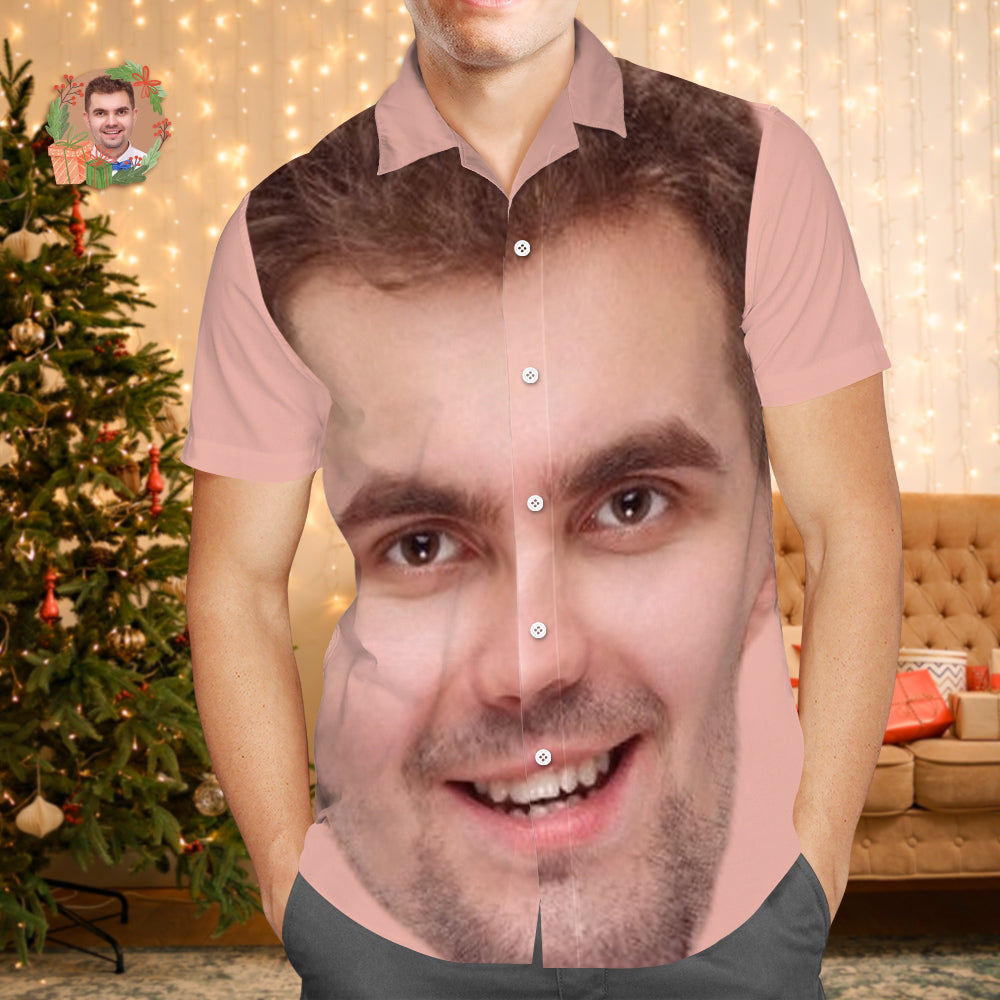 Visage Personnalisé Chemises Hawaïennes Cadeau Photo Personnalisé Chemises De Noël Pour Hommes Cadeau - Grand Visage-MyHawaiianShirtsFR