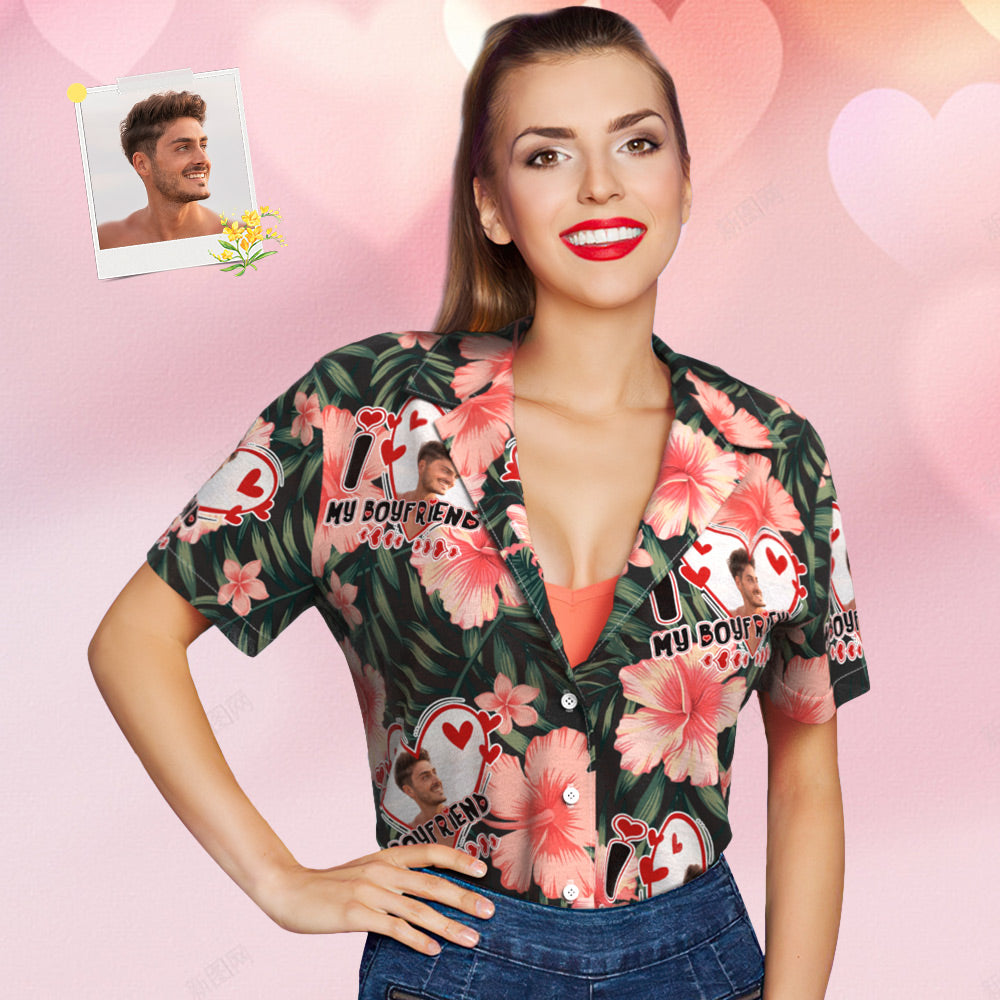 Chemise PersonnaliséeChemise Hawaïenne Visage Personnalisé Pour Femmes Photo Personnalisée Chemise Hawaïenne Cadeau Pour Petite Amie-MyHawaiianShirtsFR