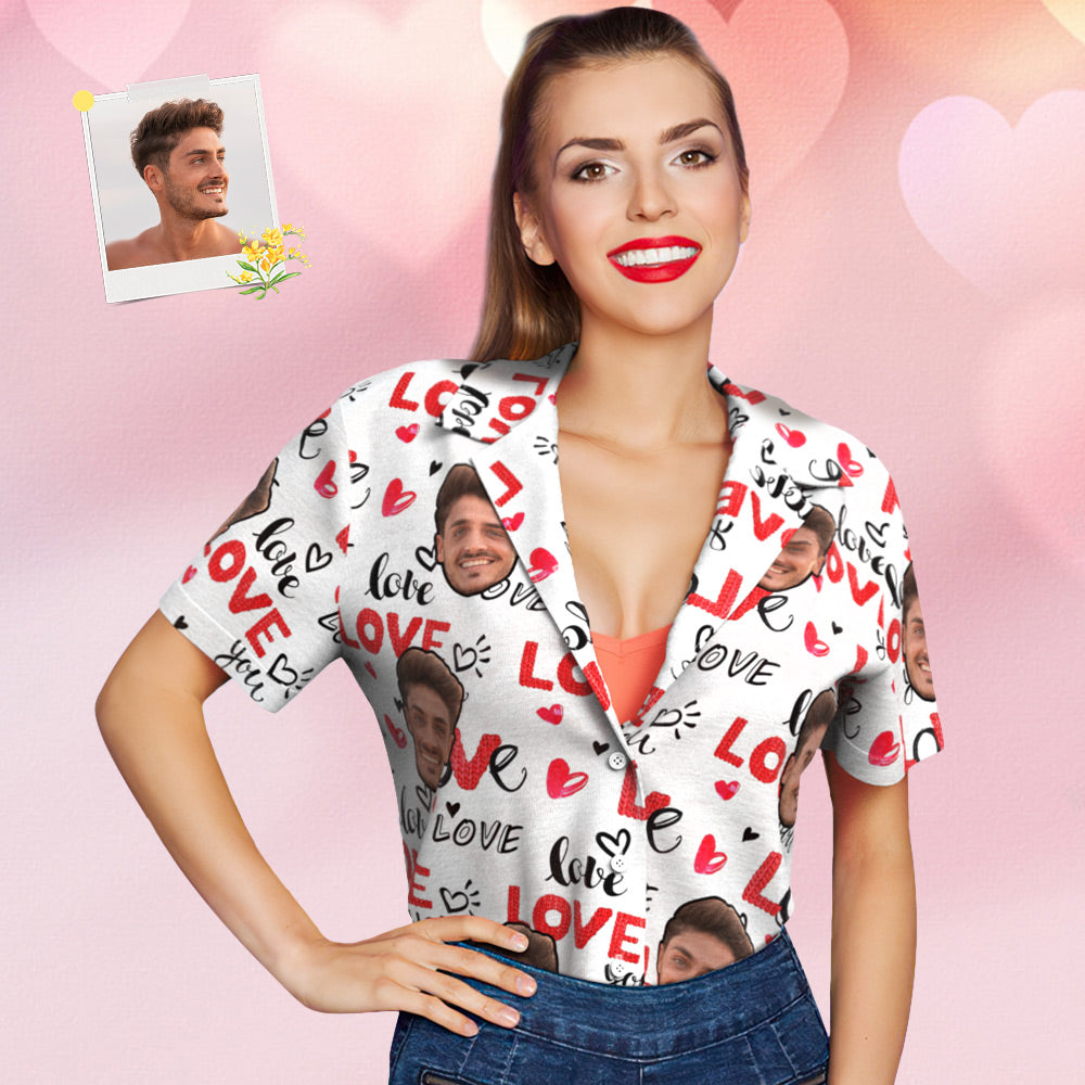 Chemise PersonnaliséeChemise Hawaïenne Visage Personnalisé Pour Femmes Chemise Hawaïenne Photo Blanche Personnalisée Pour Femmes-MyHawaiianShirtsFR