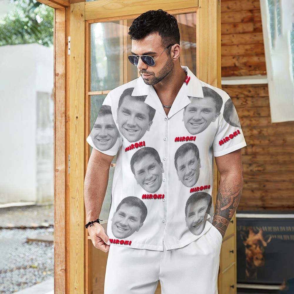 Chemise PersonnaliséeChemise Hawaïenne Personnalisée Avec Visage Et Texte Pour Hommes, Chemise Aloha Imprimée Sur Tout Le Visage, Cadeau Rétro-MyHawaiianShirtsFR