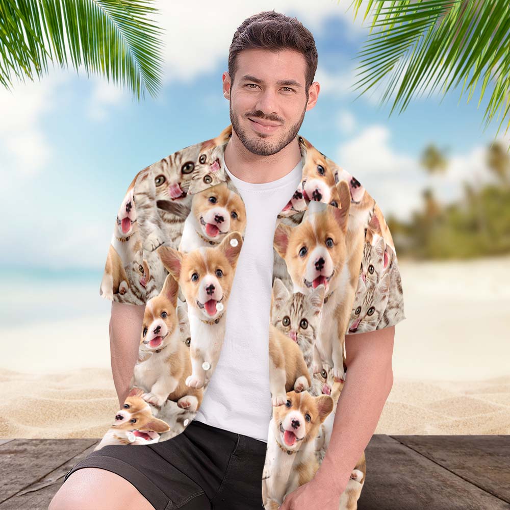 Chemise PersonnaliséeChemise Hawaïenne Personnalisée Avec Visage D'animal De Compagnie, Chemise Aloha Imprimée Sur Tout Le Corps Pour Hommes, Cadeau De Chemise À Deux Visages-MyHawaiianShirtsFR