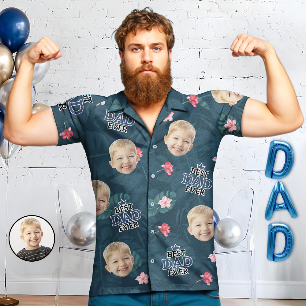 Chemise PersonnaliséeChemises Boutonnées Personnalisées Avec Visage 1-3 Photos Chemises Hawaïennes Personnalisées Pour Papa/grand-père-MyHawaiianShirtsFR