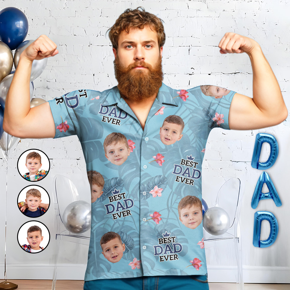 Chemise PersonnaliséeChemises Hawaïennes Personnalisées Papa/grand-père, Chemises Boutonnées Personnalisées Avec Visage 1-3 Photos, Cadeaux De Fête Des Pères-MyHawaiianShirtsFR