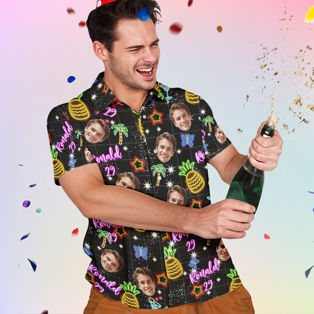 Chemise Néon D'anniversaire Personnalisée-MyHawaiianShirtsFR