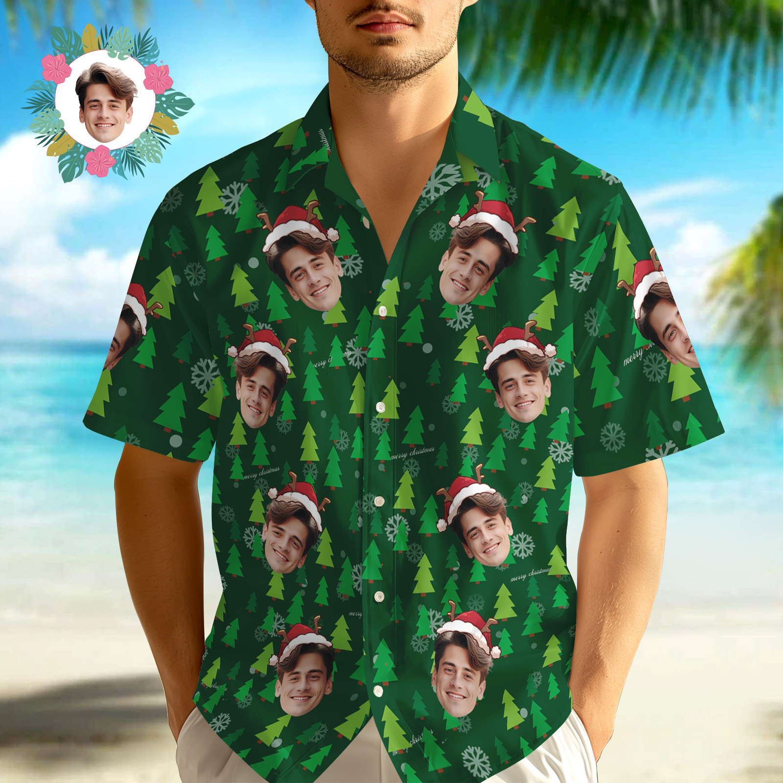 Chemise Personnalisée Chemises Boutonnées Avec Visage Personnalisé Chemises Avec Visage Personnalisées Cadeau De Noël Pour Lui-MyHawaiianShirtsFR