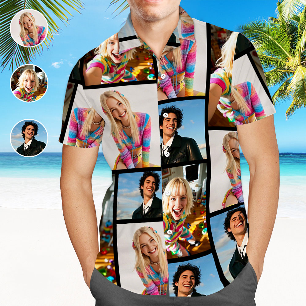 Chemises Hawaïennes Personnalisées Avec Effet Dessin Animé Ia, Chemises À Boutons Multi-images Personnalisées - MyHawaiianShirtsFR
