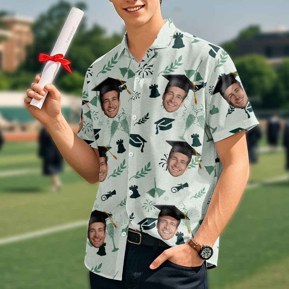 Chemise Hawaïenne Personnalisée Pour Les Diplômés : Une Énergie Explosive Avec Votre Visage - MyHawaiianShirtsFR