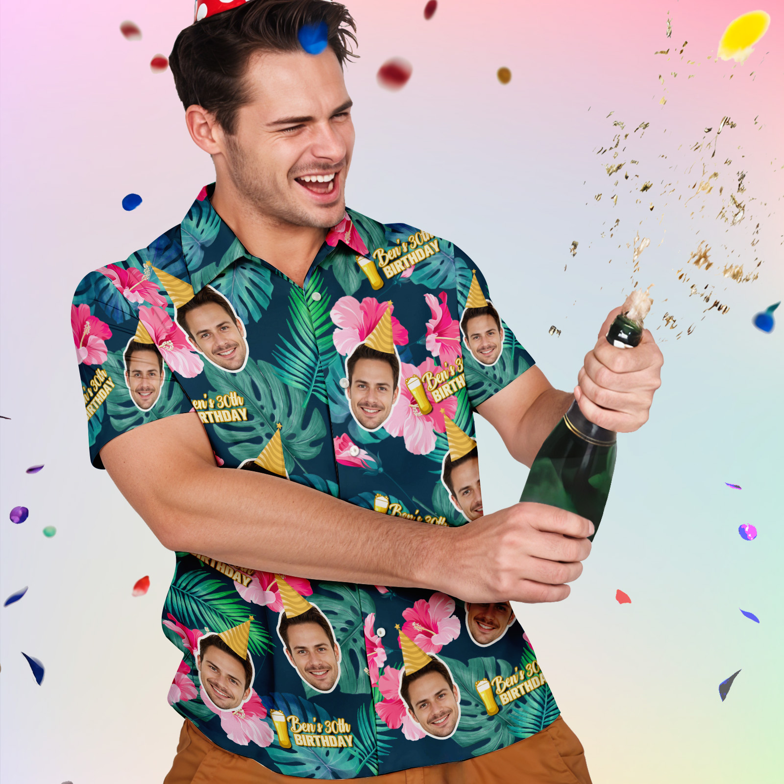 T-shirts Hawaïens D'anniversaire Personnalisés Avec Texte, Cadeaux Pour Lui - MyHawaiianShirtsFR