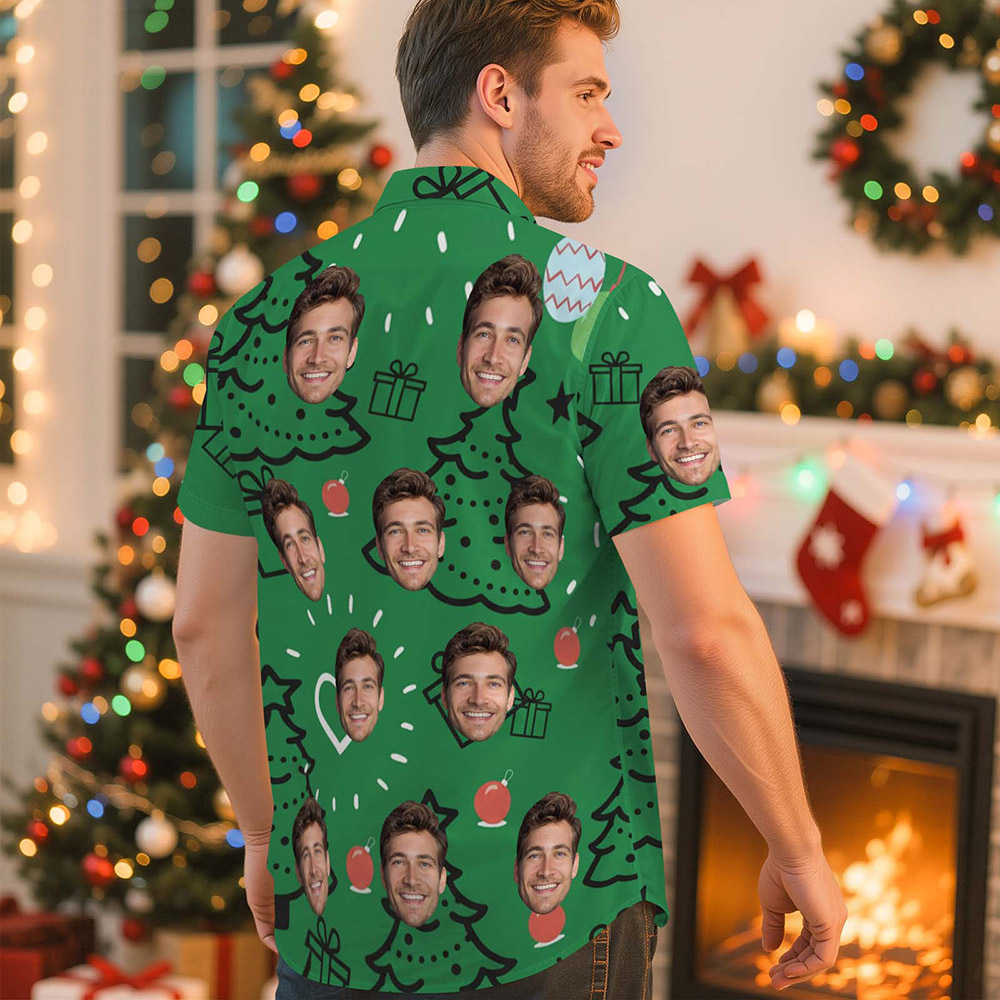 T-shirt Personnalisé Sapin De Noël Et Cadeau Avec Photo De Noël - Haut Hawaïen