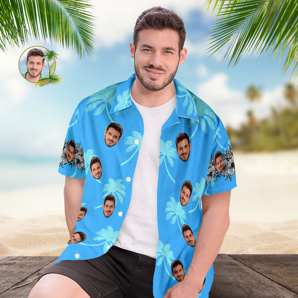 Chemise Hawaïenne Personnalisée Pour Hommes, Cadeau De Chemise Aloha Imprimé Partout - Bleu-MyHawaiianShirtsFR