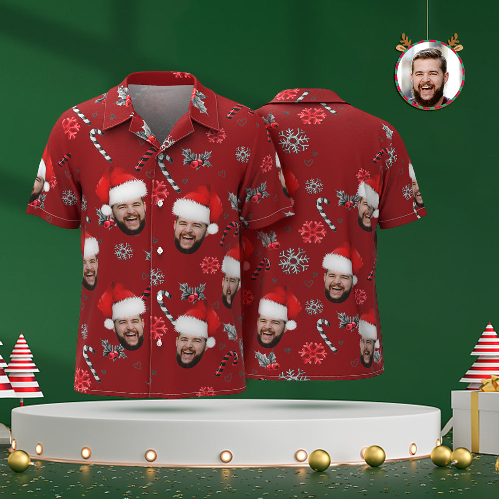 Chemise PersonnaliséeVisage Personnalisé Chemise Hawaïenne Photos Personnalisées Chemise De Noël Avec Barres Chocolatées Pour Hommes-MyHawaiianShirtsFR