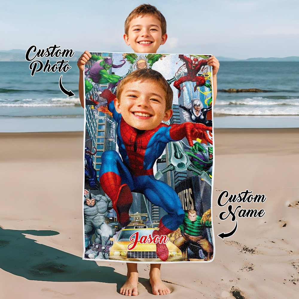 Serviette De Plage Photo Personnalisée, Serviette De Plage De Natation Spider-man En Cours D’exécution, Serviette De Plage De Bain À Séchage Rapide-MyHawaiianShirtsFR