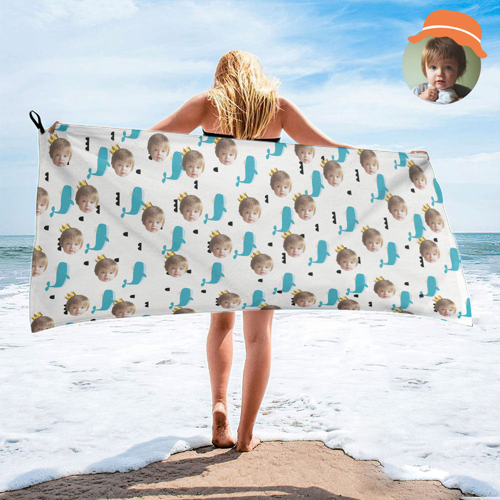 Serviette De Plage Personnalisée Avec Visage De Baleines, Serviette De Plage Avec Photo Personnalisée, Cadeau Amusant-MyHawaiianShirtsFR