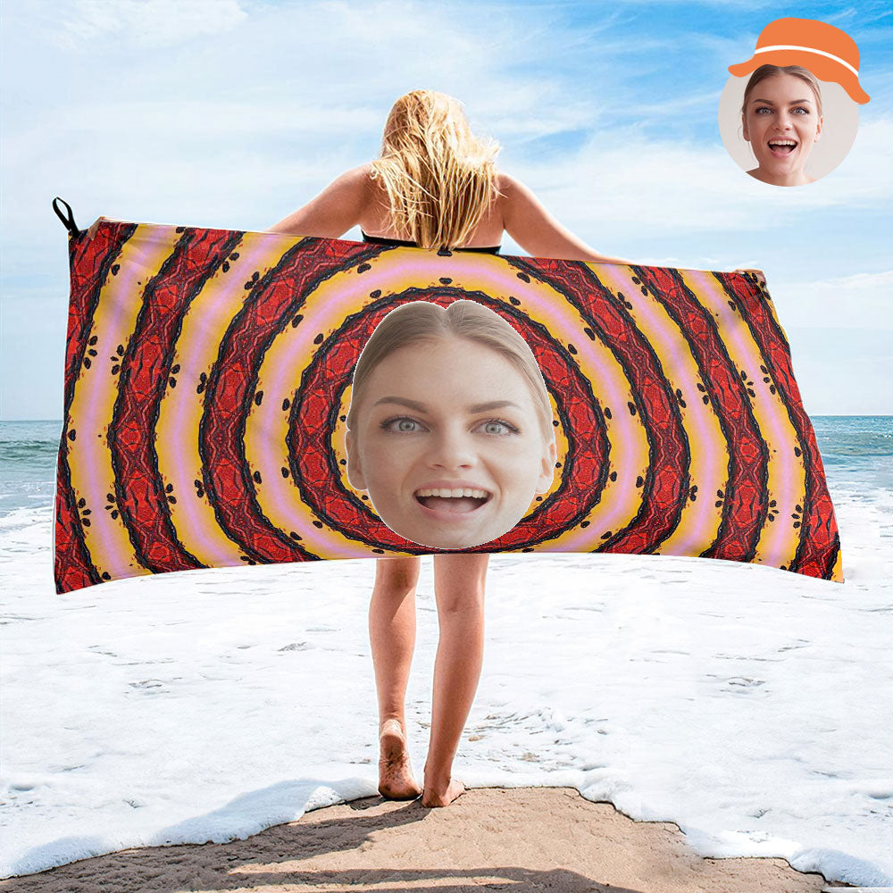 Serviette De Plage Vortex Rouge Visage Personnalisé, Serviette De Plage Photo Personnalisée, Cadeau Amusant-MyHawaiianShirtsFR