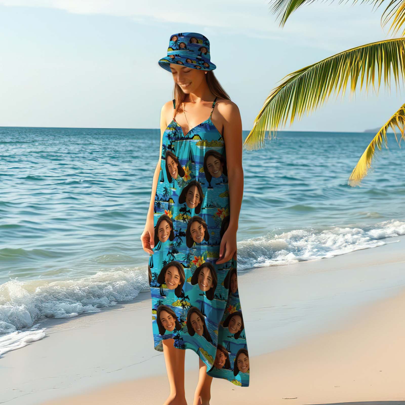 Island Blues - Robe Longue Hawaïenne Personnalisée Pour Femme