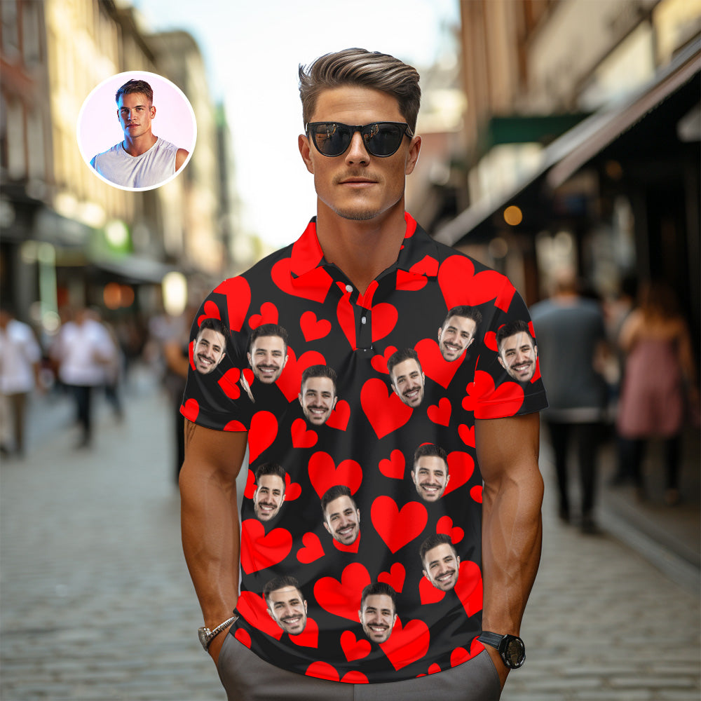 Polo Vintage Avec Photo Personnalisée Pour Hommes, Cadeaux De Saint-valentin Avec Cœurs Rouges Personnalisés Pour Couple