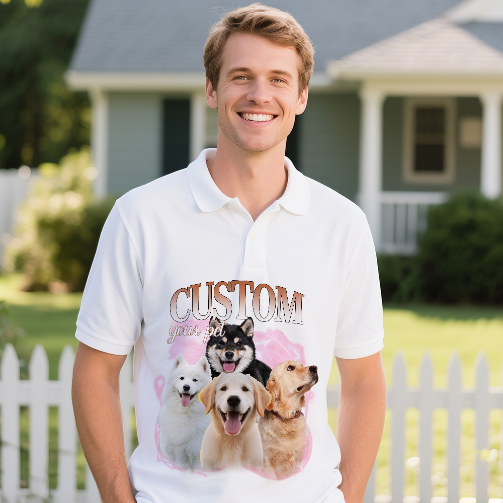 Polo Personnalisé Pour Homme Polo Personnalisé Avec Texte, Photo, Logo De Chien, Cadeau Pour Lui - MyHawaiianShirtsFR