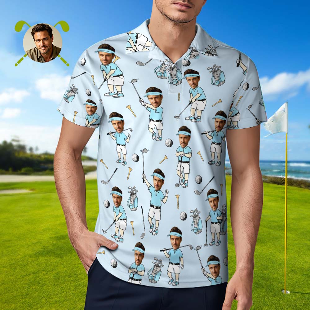 Polo de golf personnalisé pour hommes, chemise de golfeur de dessin animé drôle, polo d’équipe de golf assorti, chemise de golf d’été, cadeau personnalisé d’amateur de golf - MyHawaiianShirtsFR