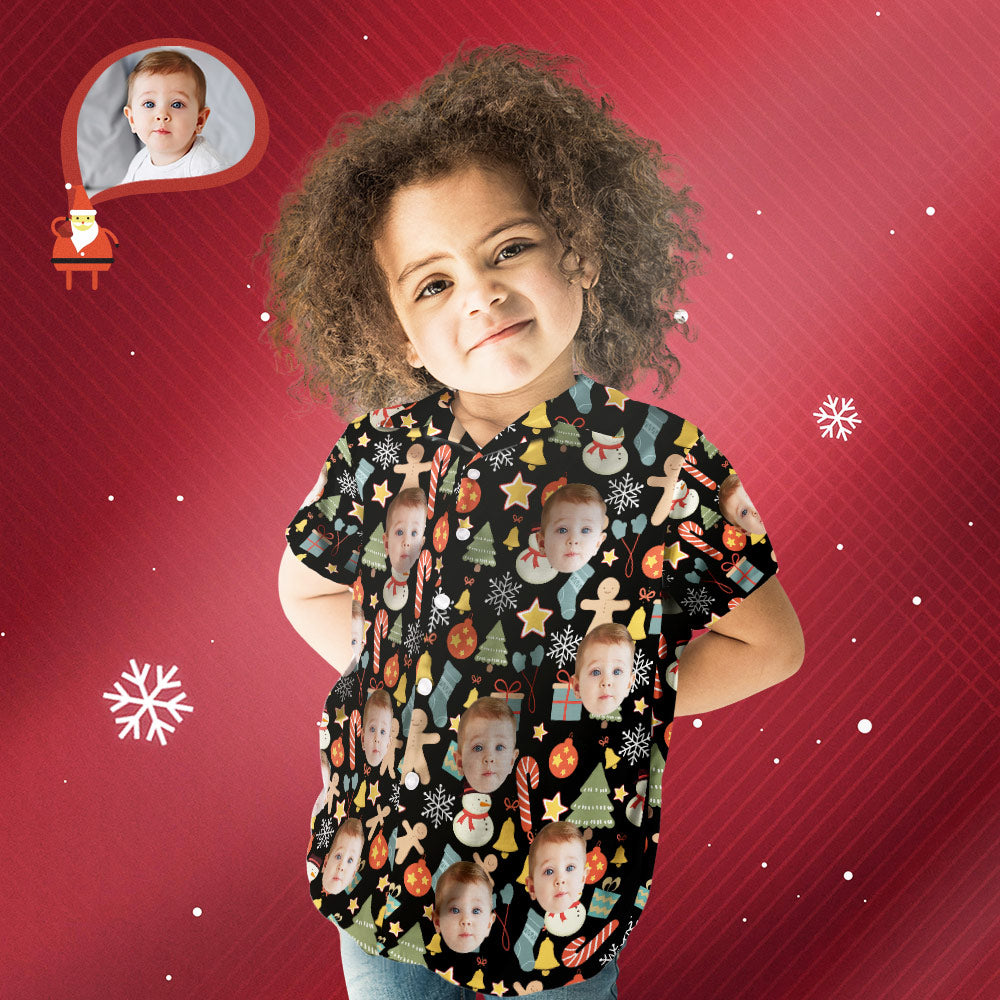 Chemise PersonnaliséeChemise Visage Personnalisée Photo Personnalisée Chemise Hawaïenne Pour Enfant Cadeau Surprise De Noël - Joyeux Noël-MyHawaiianShirtsFR