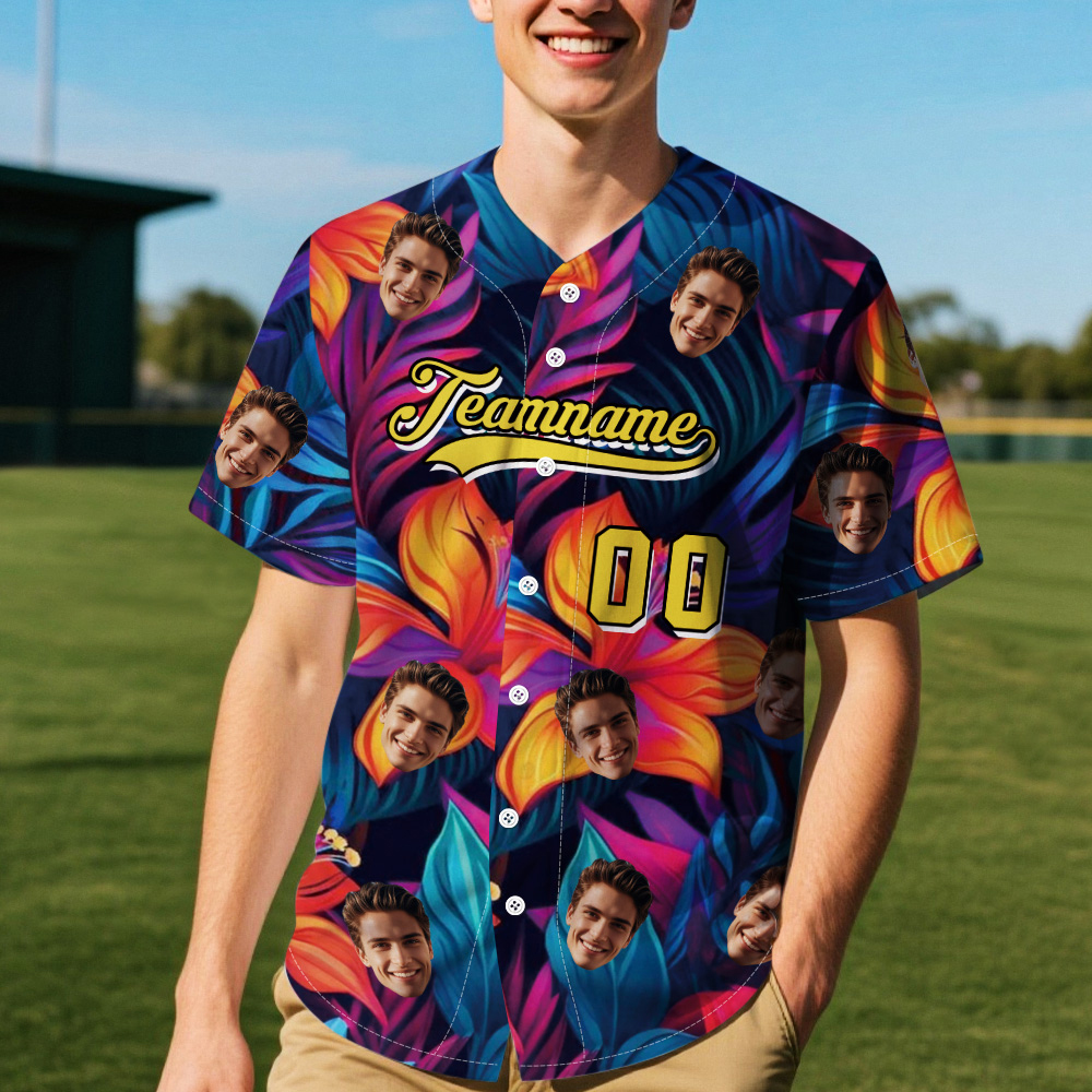 Maillot De Baseball Personnalisé Avec Nom Et Numéro Hawaii, Motif Feuille Tropicale - MyHawaiianShirtsFR
