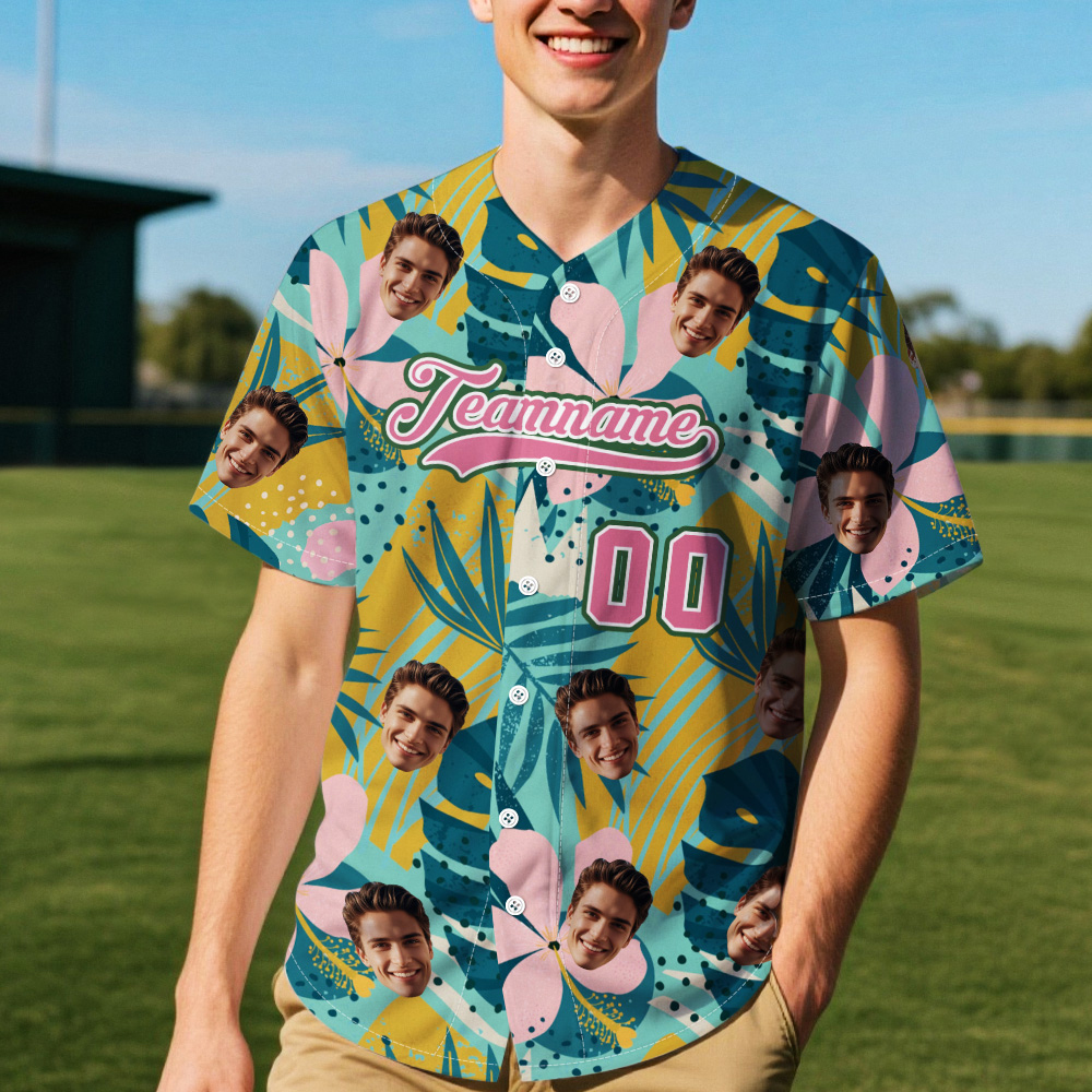 Maillot De Baseball Personnalisé À Imprimé Tropical Avec Texte Et Chiffres Personnalisés - MyHawaiianShirtsFR