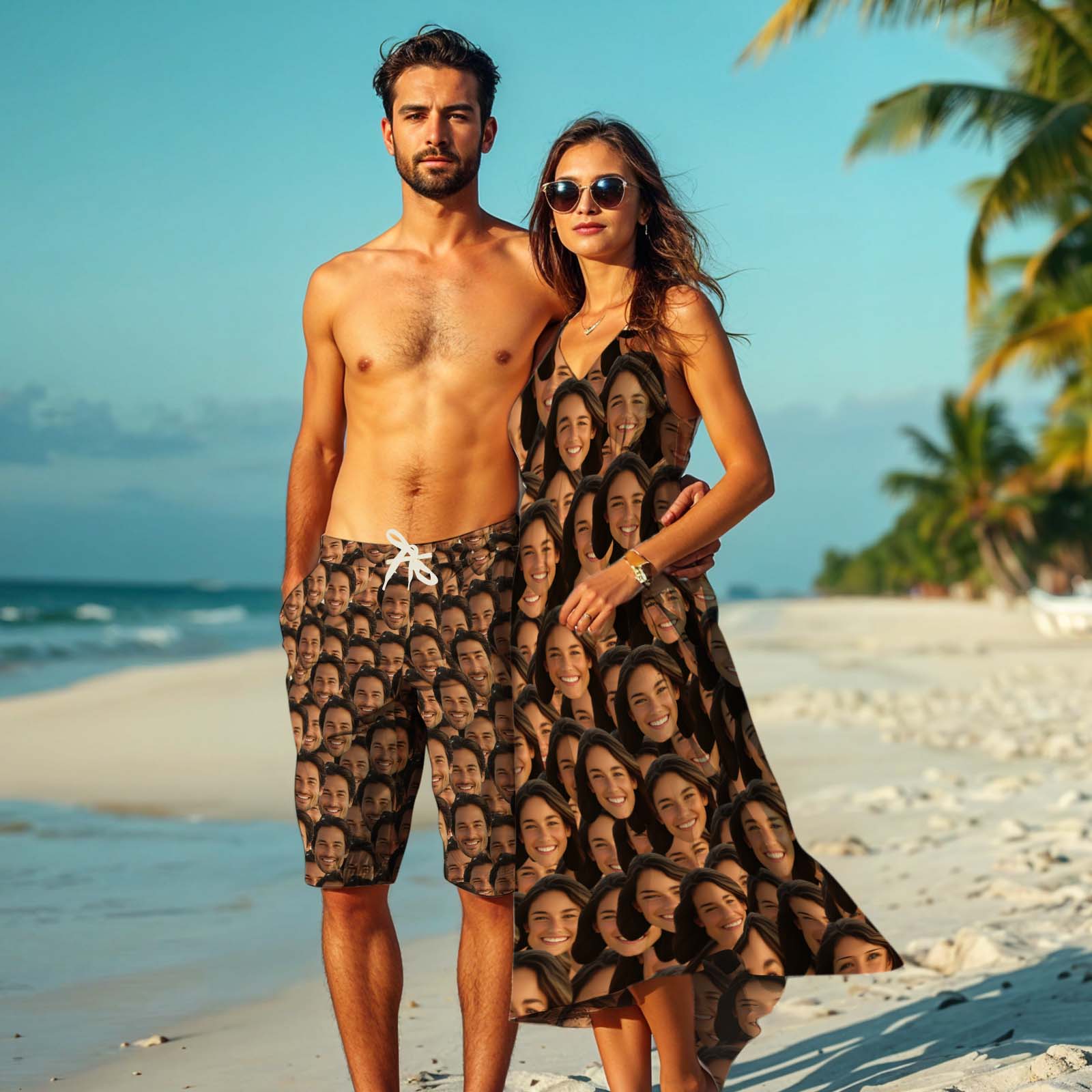 Face Frenzy - Robe Longue Hawaïenne Personnalisée Pour Femme