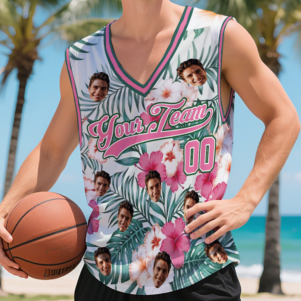 Maillot De Basket Personnalisé À Imprimé Tropical Avec Texte Et Chiffres Personnalisés - MyHawaiianShirtsFR
