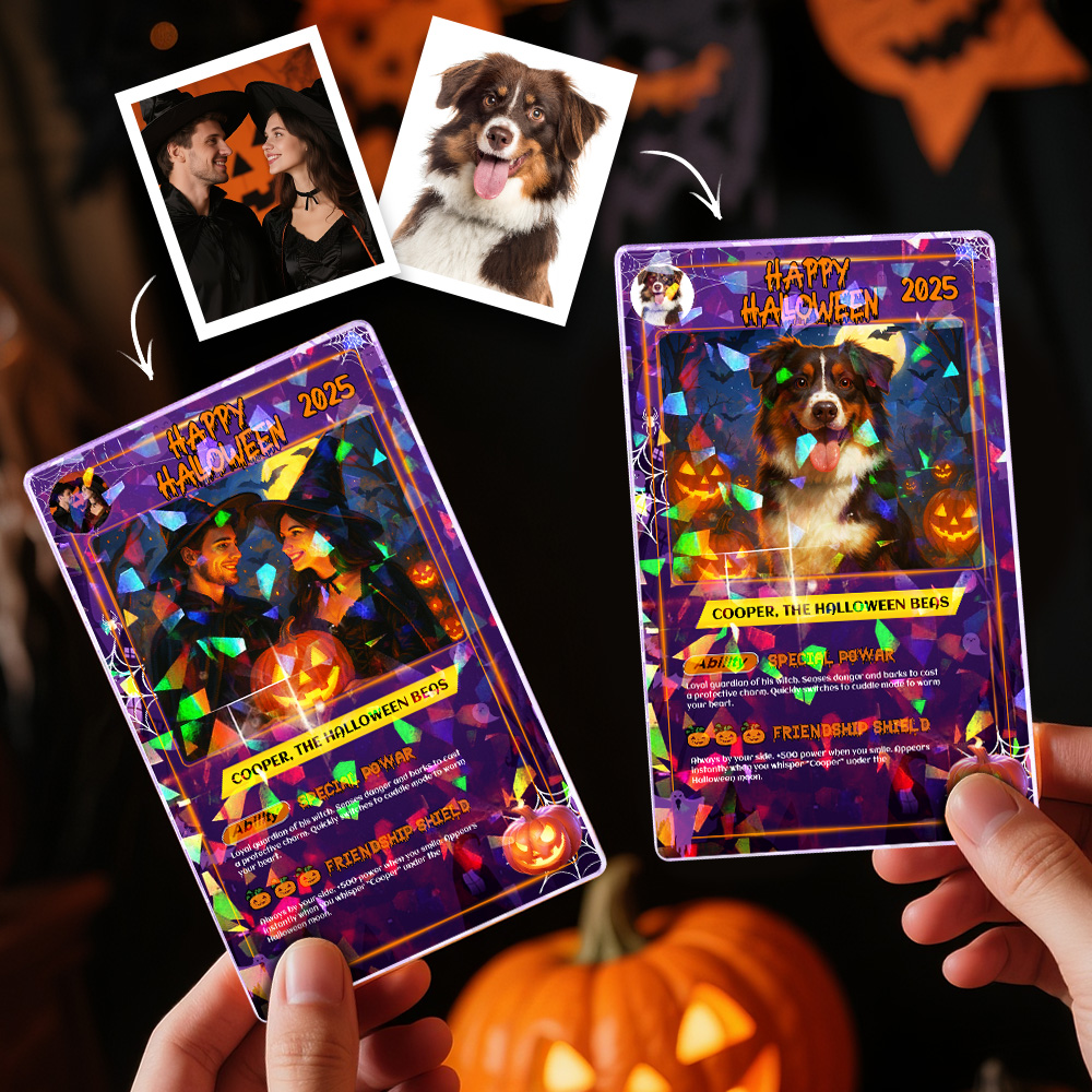 Carte De Jeu Personnalisée Pour Halloween Et Noël, Carte À Collectionner De Dessin Animé Personnalisée Avec Photo Et Nom, Cadeau De Vacances Unique Pour Amoureux - MyHawaiianShirtsFR
