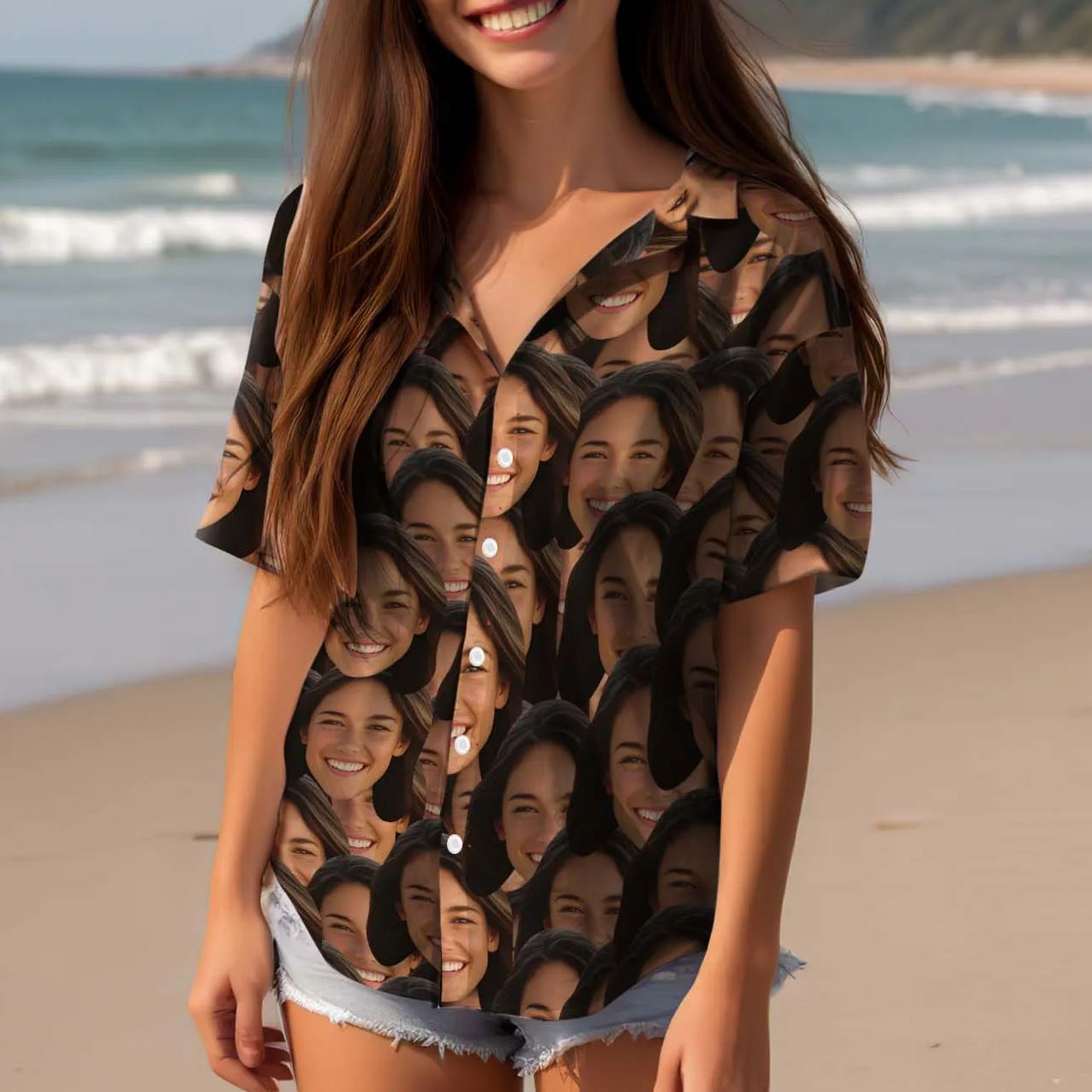 Face Frenzy – Chemise Hawaïenne Personnalisée Pour Femme-MyHawaiianShirtsFR