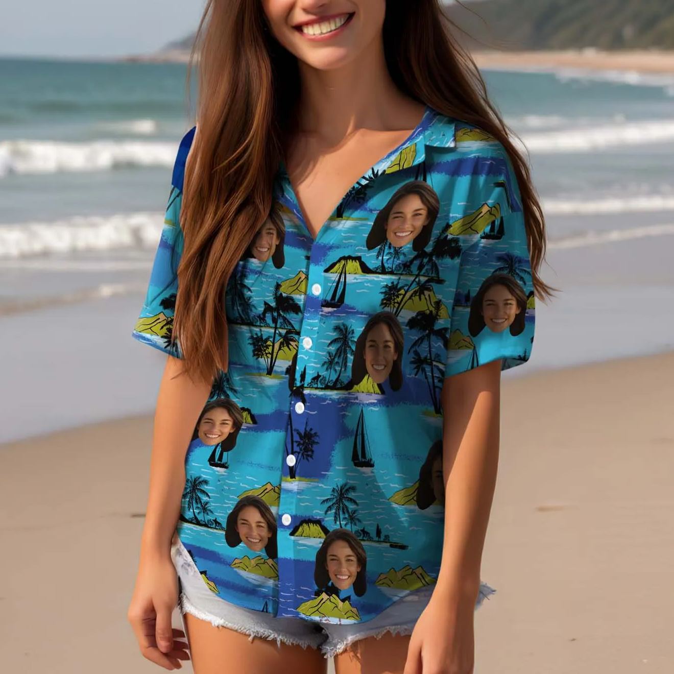 Island Blues - Chemise Hawaïenne Personnalisée Pour Femme-MyHawaiianShirtsFR