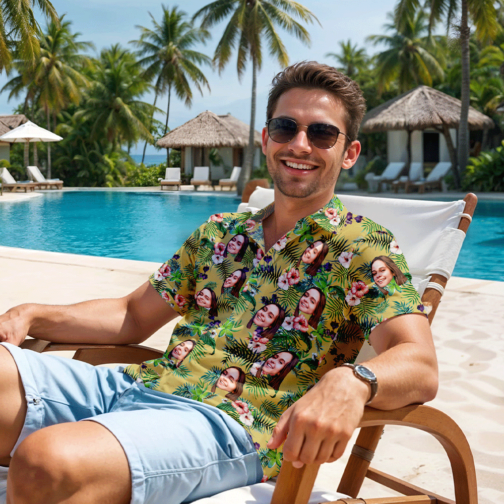 Hawaiihemd mit Gesicht Individuelles Hawaii-hemd Für Paare Im Tropischen Stil, Button-down-hemd, Geschenk Für Paare