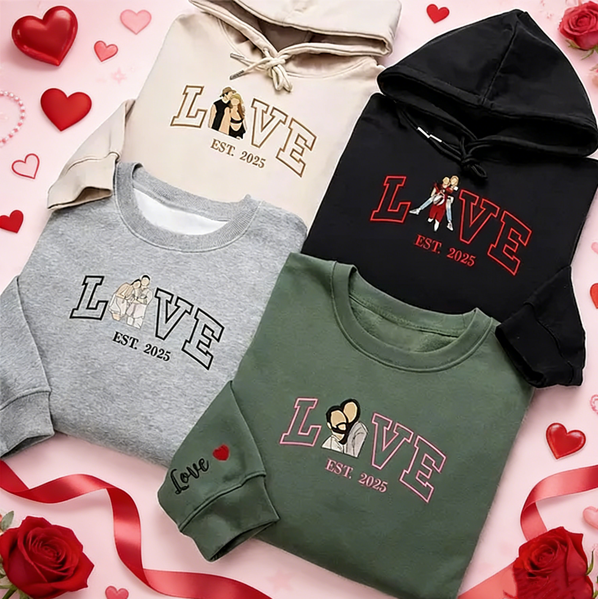 Personalisiertes Sweatshirt/hoodie Mit Besticktem Foto Eines Paares Mit Dem Aufdruck „love Est. Year" - MyHawaiianShirtsDE
