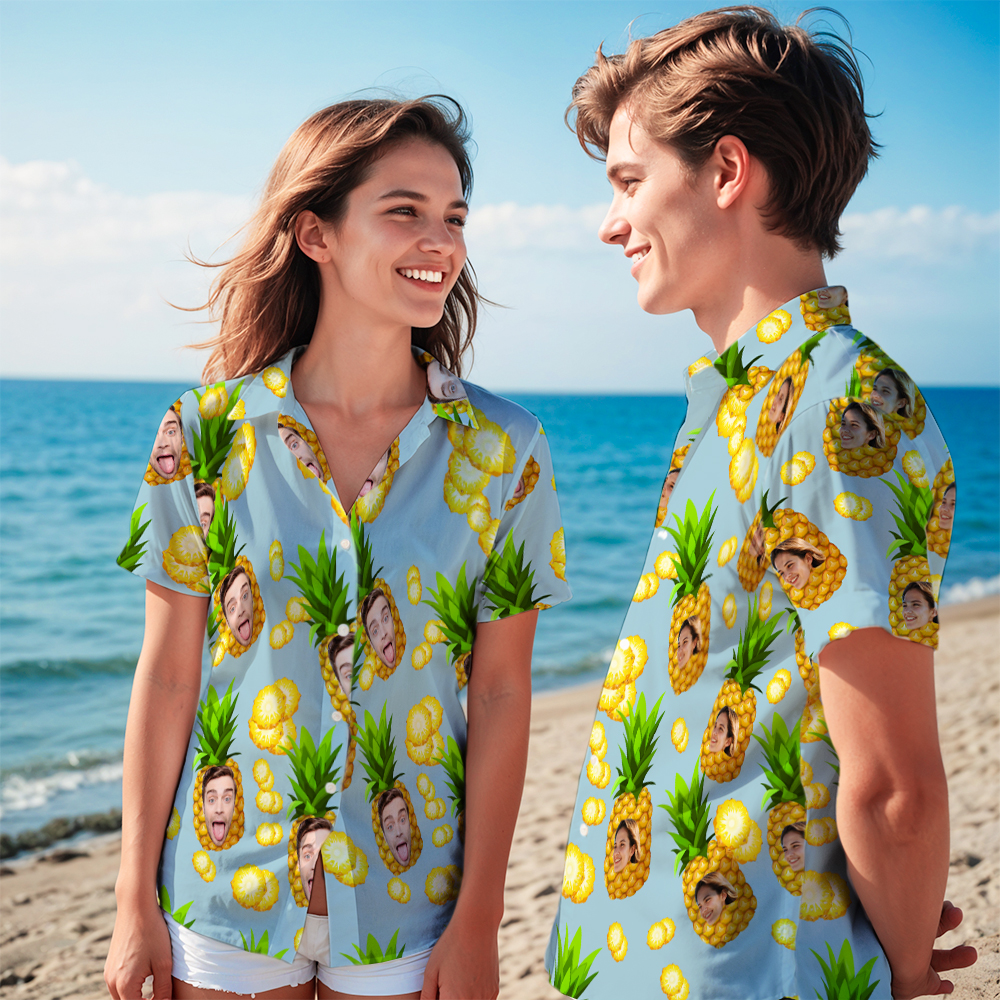 Hawaiihemd mit Gesicht Gesicht-hawaii-hemd Für Paare, Aloha-hemd, Paar-button-down-hemd, Valentinstagsgeschenk