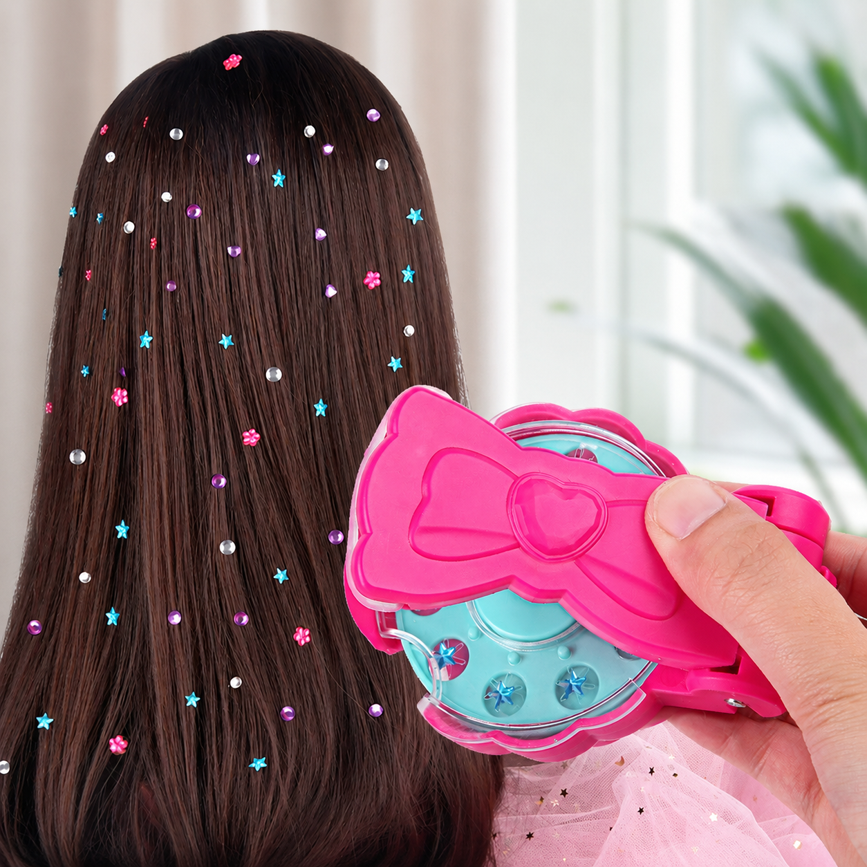 Haar-Edelstein-Stempel-Spielzeug-Set Für Mädchen, Glam-Bling-Styling-Maschine, DIY-Kunsthandwerk, Perfektes Geschenk-Spielzeug Für Kinder