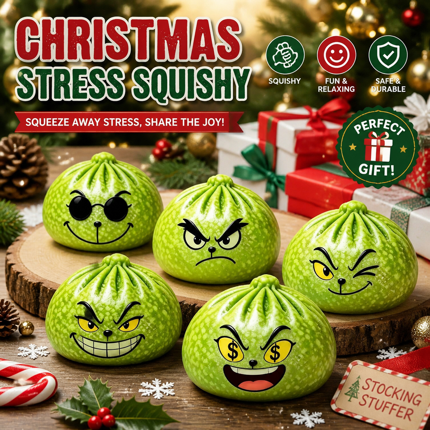 Lustiges Grünes Knödel-Quetschspielzeug – Langsam Zurückfederndes Quetschspielzeug, Einzigartiges Weihnachtsgeschenk