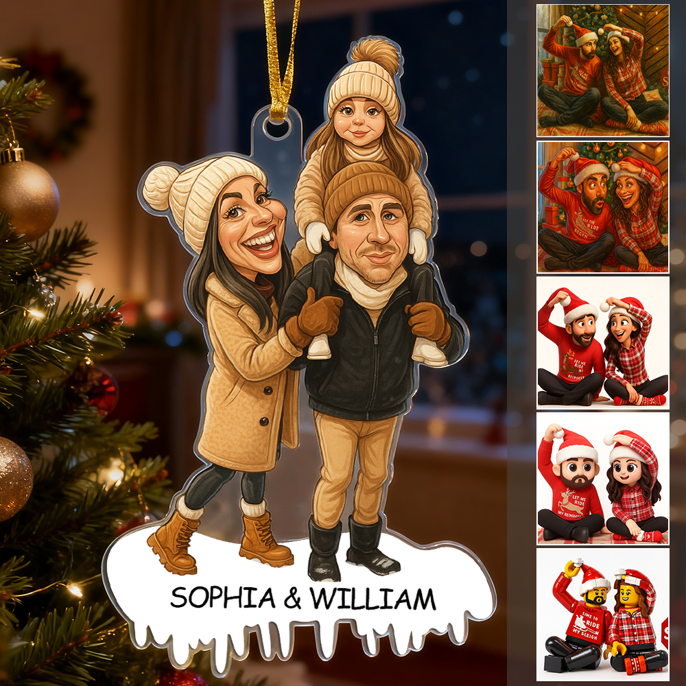 Personalisierter Weihnachtsbaumschmuck Mit Cartoon-motiv Für Paare/familien – Lustige Ornamente - MyHawaiianShirtsDE