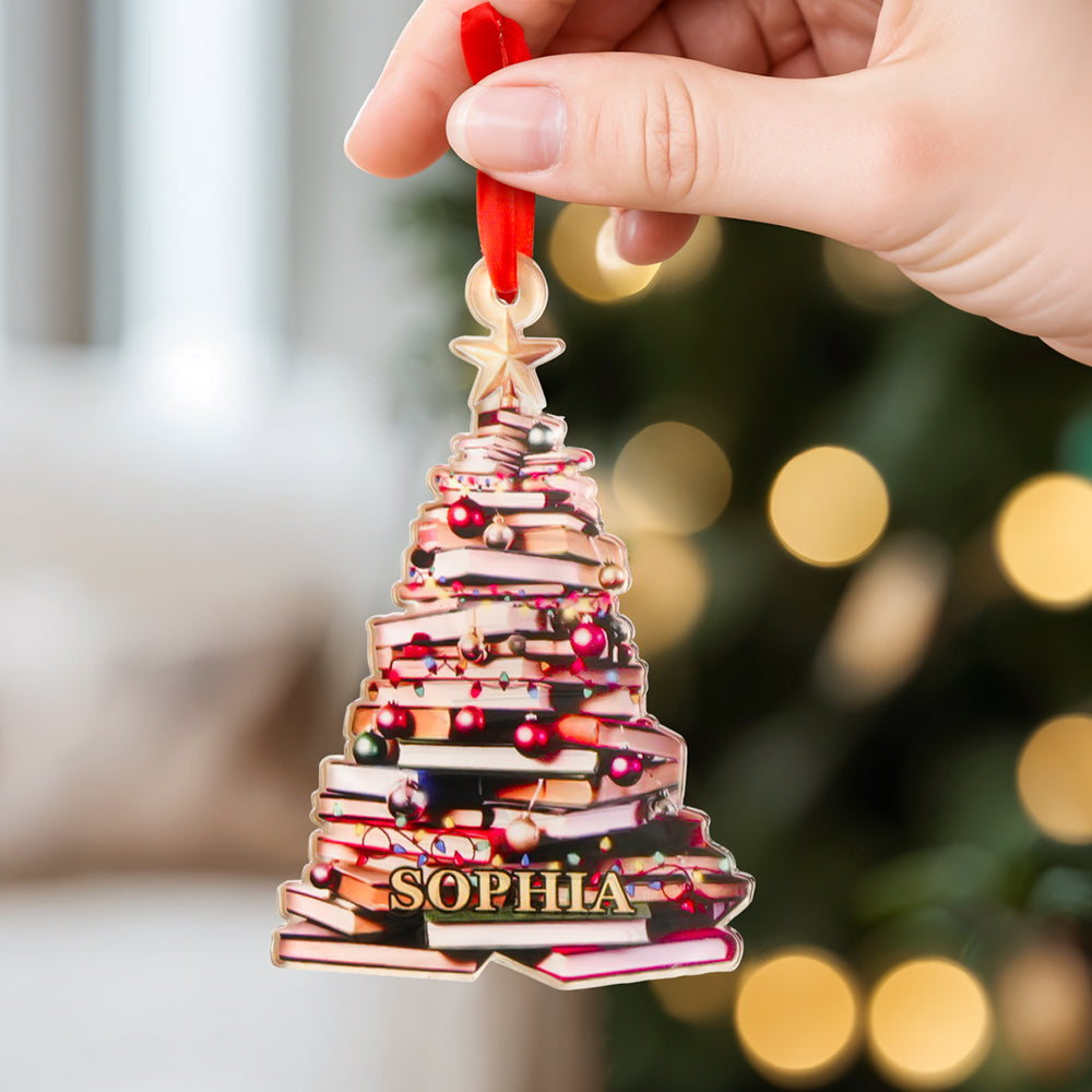 Personalisierter Weihnachtsbuchbaum-namensschmuck, Weihnachtsdekoration, Geschenk Für Buchliebhaber-MyHawaiianShirtsDE