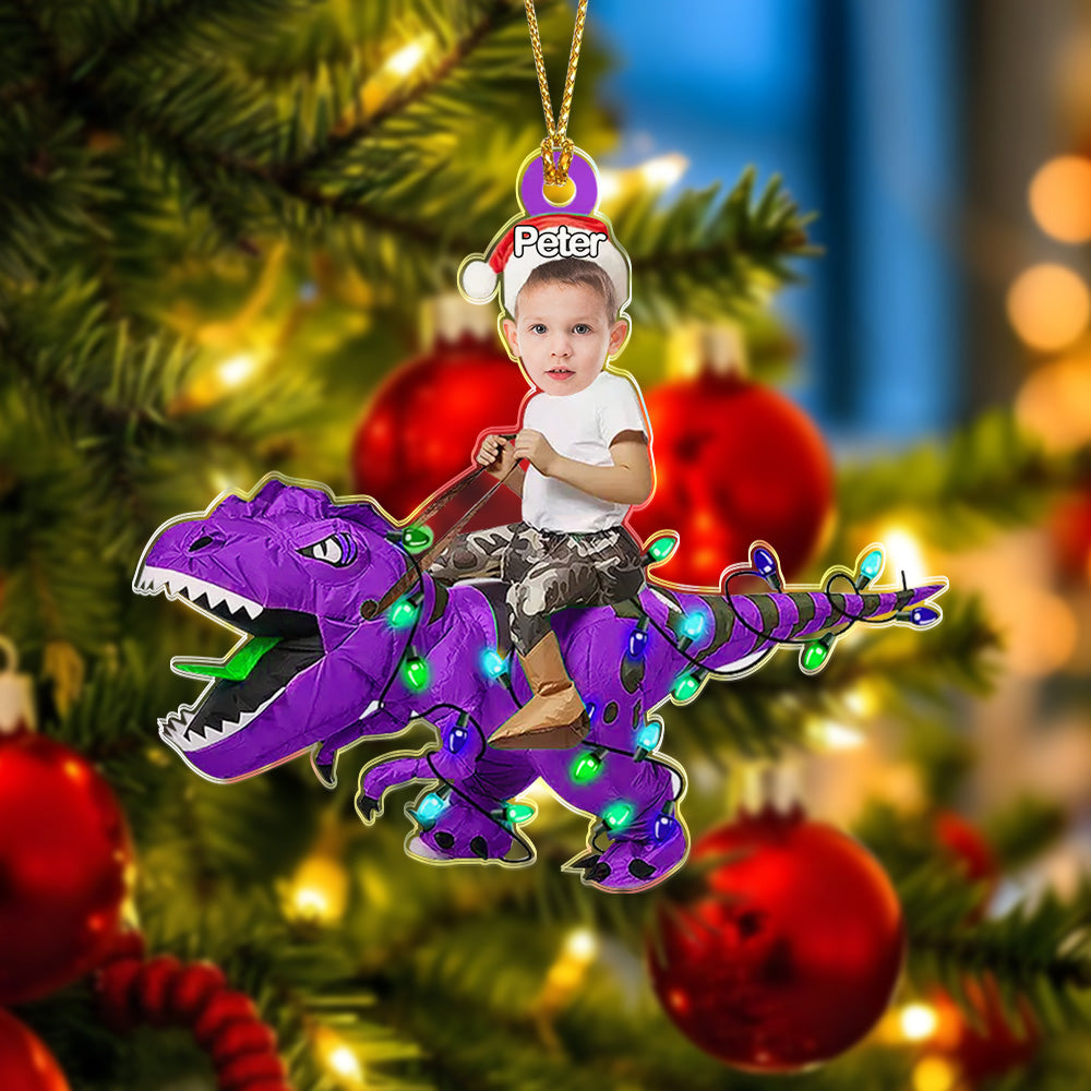 Personalisiertes Süßes Kind Reitet Auf Den Dinosauriern, Weihnachtsgeschenk Für Kinder-MyHawaiianShirtsDE